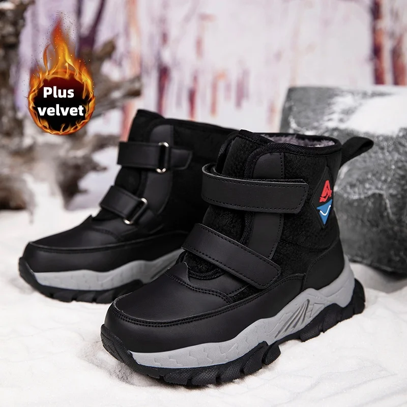 

Winter children's leisure snow boots non-slip claw sports boots girls and boys plush boots outdoor warm thick-soled cotton boots