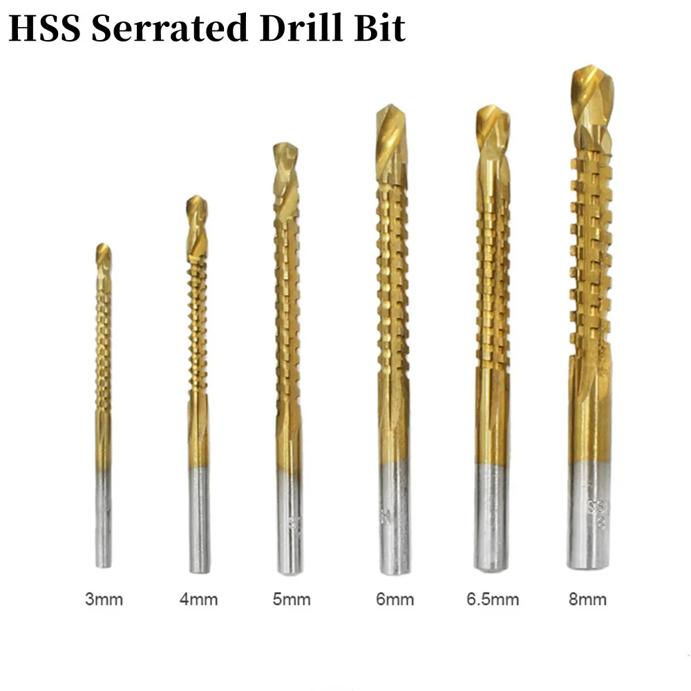 3Mm 4Mm 5Mm 6Mm 6.5Mm 8Mm 6Pc Set Hss Boor Gekarteld houtbewerking Multifunctionele Metalen Ruimen Ponsen Steken Tanden