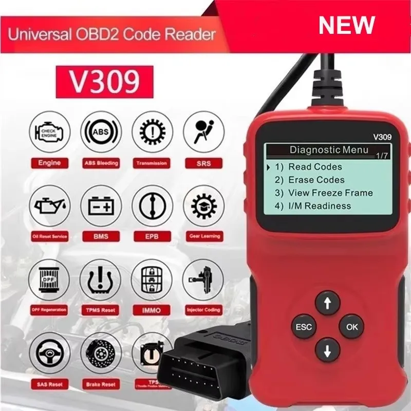 

2024 Mini OBD2 Scanner V309 Automotive OBD2 Code Reader Car Scanner Erase/Reset Fault Codes Car Anto Diagnostic Scanner Tool