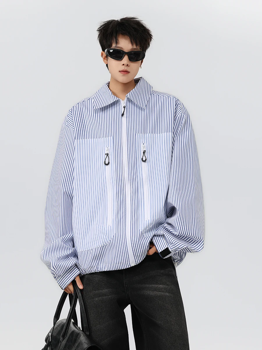 

Мужская куртка Boyue в японском стиле, в полоску, с лоскутным узором, повседневная, весна-осень, удлиненная, на молнии, свободного кроя, верхняя одежда