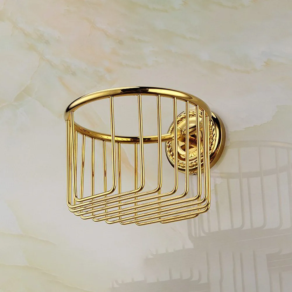 

Luxury Gold Color Brass Wall Mounted Bathroom Toilet Paper Roll Basket Holder Bathroom Accessory mba609