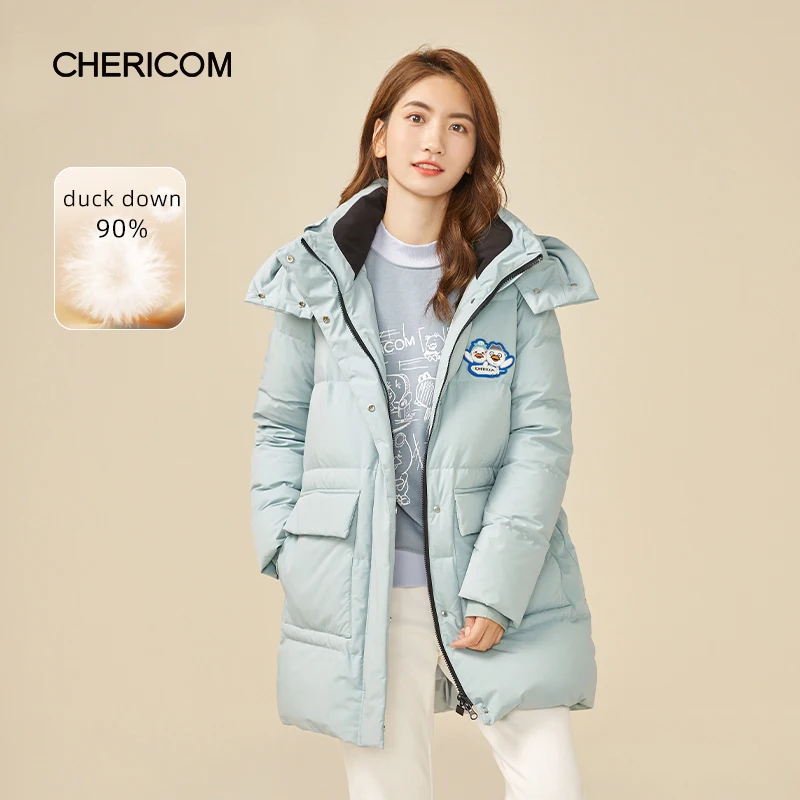 Chericom Winter Women's Clothing Cartoon Mid-Length Removable Hooded Down Jacket Duck Down Warm Parent-Child Puffer Coats 279297