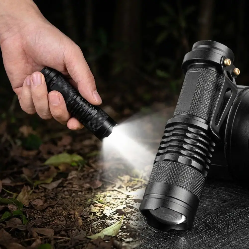 Aluminum Alloy LED Zoom Flashlight Metal Pocket Clip Super Bright Dimmable Camping Lamp Adjustable Focus 3 Modes