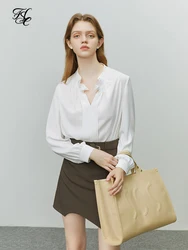 FSLE French Style V-Neck Shirt Women Long Sleeve 2022 Autumn Chic Design Lotus Leaf Graceful Vintage Female Chiffon Tops