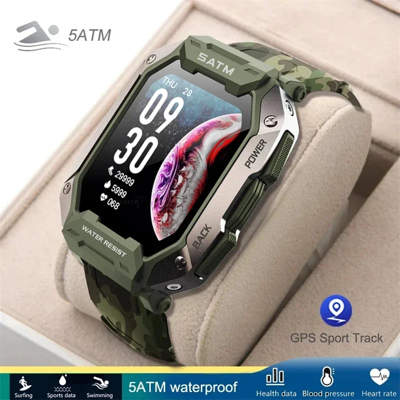 

2025 New Military Smart Watch Men Carbon Black Ultra Army Outdoor 5ATM Waterproof Heart Rate Blood Oxygen Monitoring Smartwatch