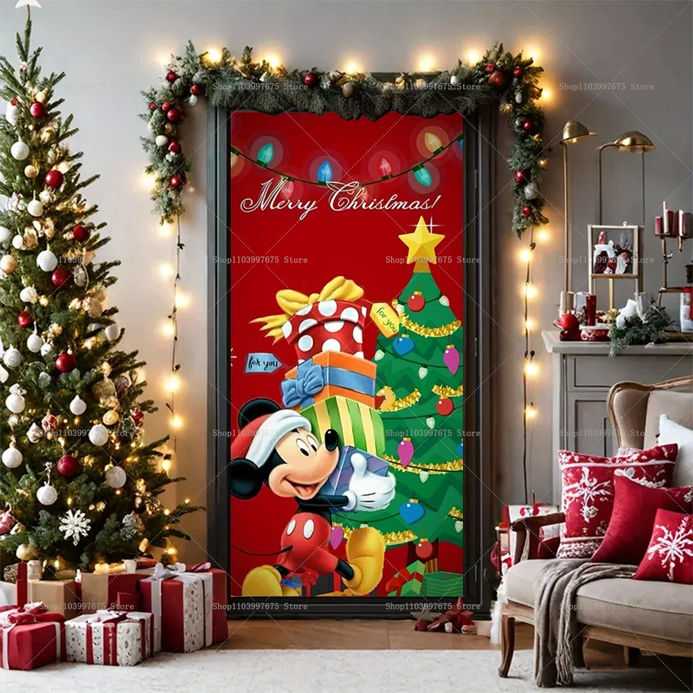 Disney Mickey Mouse Door Cover Banner Christmas Party Photography Backdrop Indoor Outdoor Porch Background Decoration Supplies