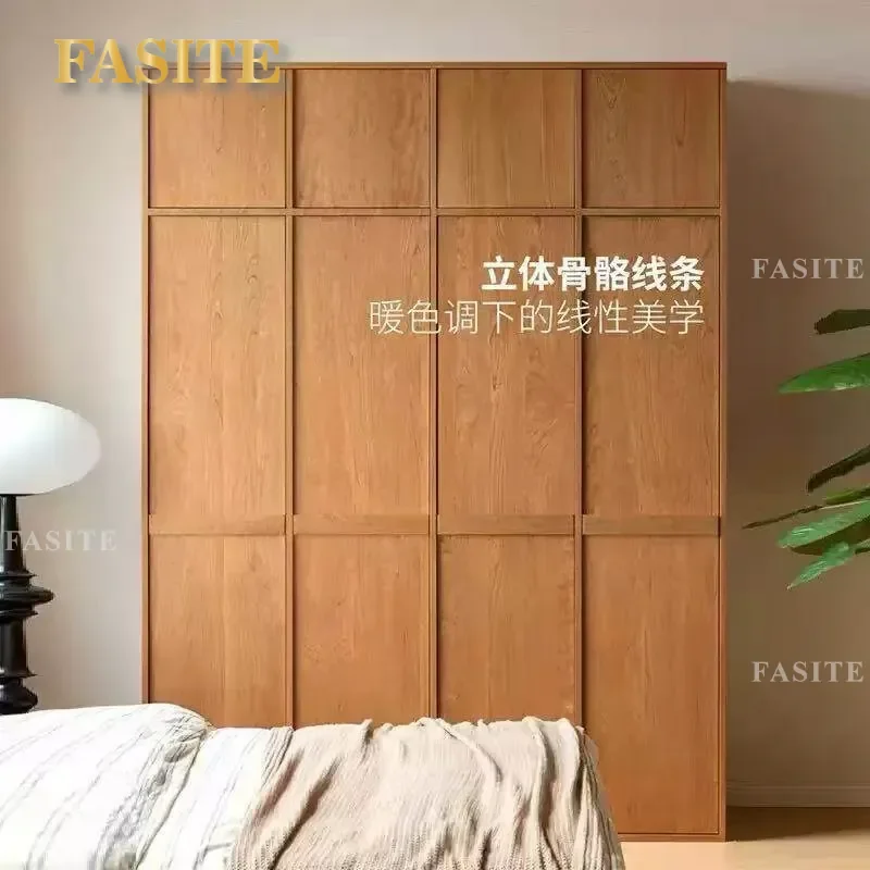 for North American Cherry Wood Solid Wood Wardrobe Log Style  Storage Locker Household Bedroom Swing Door Cabinet