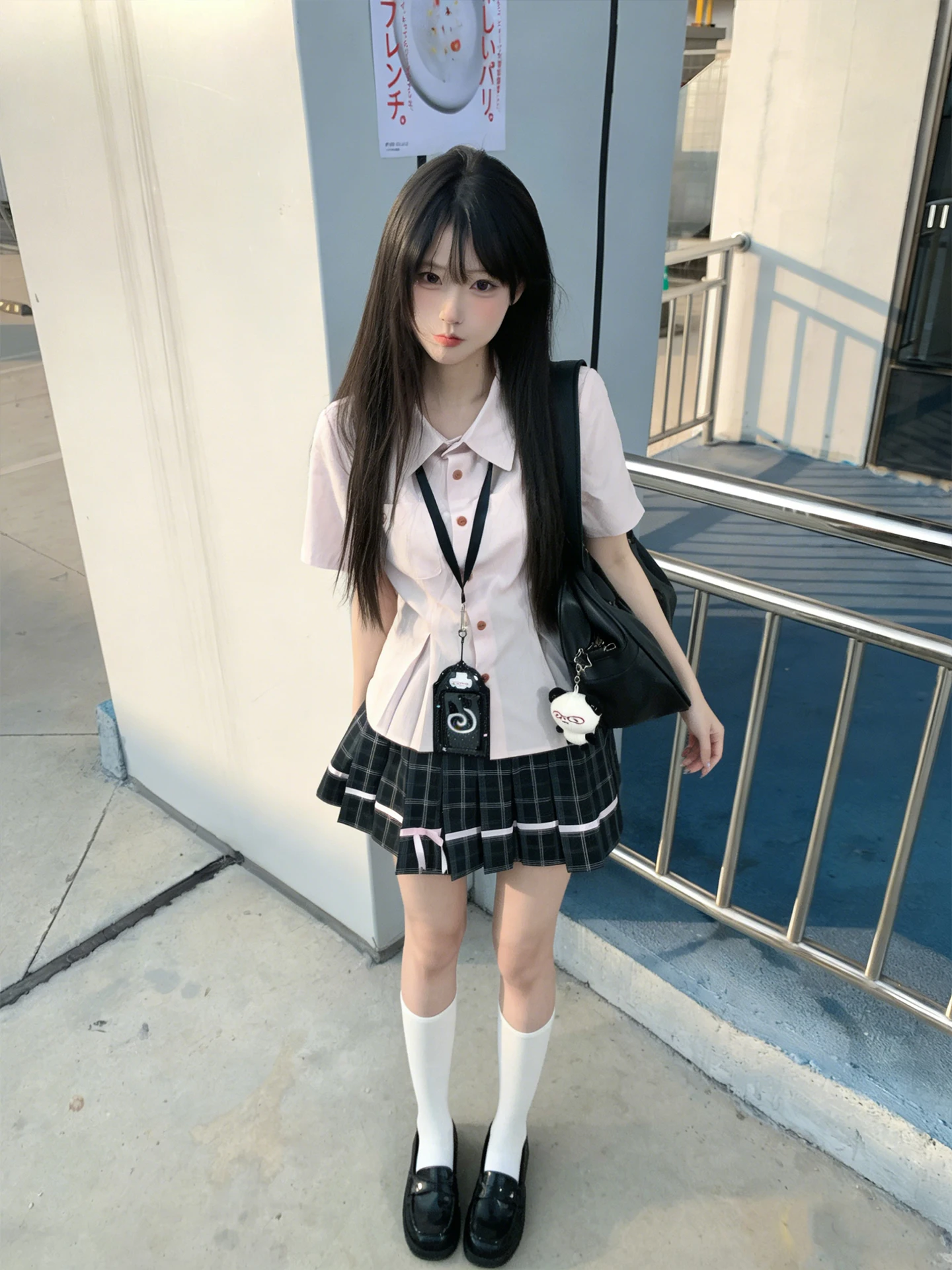 

InstituteJK Original Pink Bow Tie Shirt Women's Short Sleeve School Uniform Style Blouse And Skirt Set Teenage Girl Heart