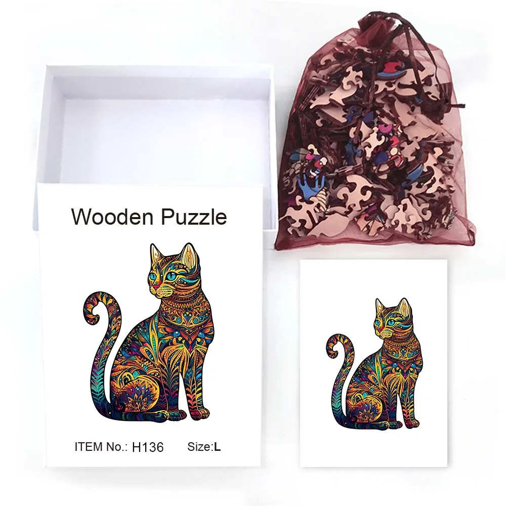 لغز القط شكل لغز خشبي ، نموذج ثلاثية الأبعاد ، ديكور المنزل ، الترفيه ، هدية عيد ، رائعة ، رائعة ، A3 ، A4 ، A5