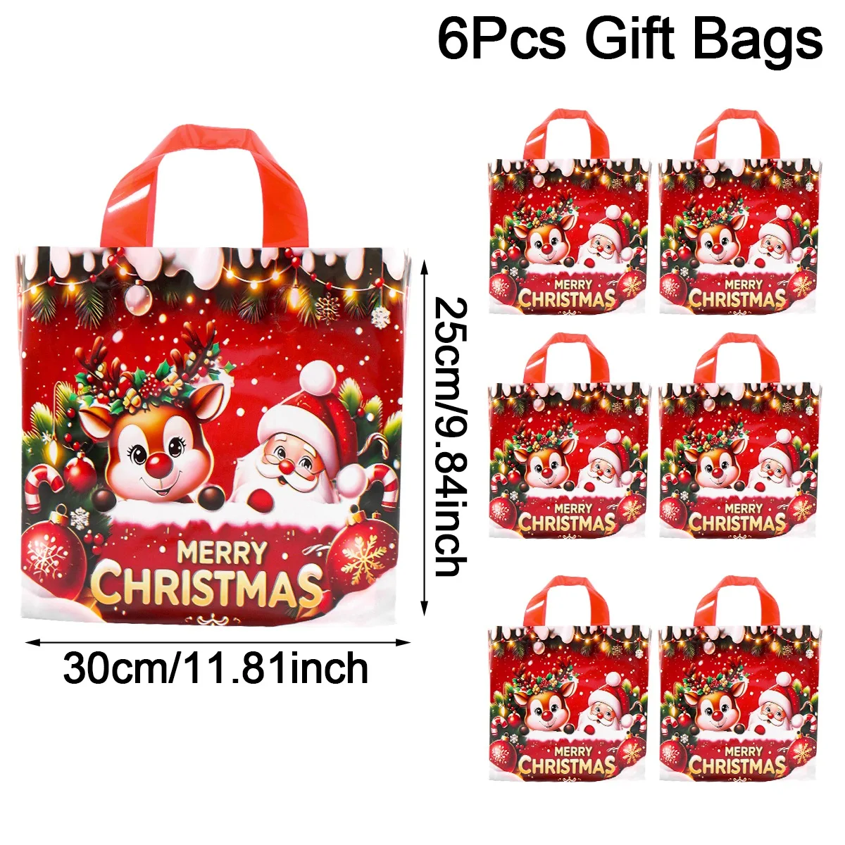 6 Stück Frohe Weihnachten Geschenktüten Santa-Elch-Tragetaschen Navidad Natal Weihnachtsdekoration für Zuhause 2026 Neujahrsgeschenk-Verpackungstaschen – Detail 1