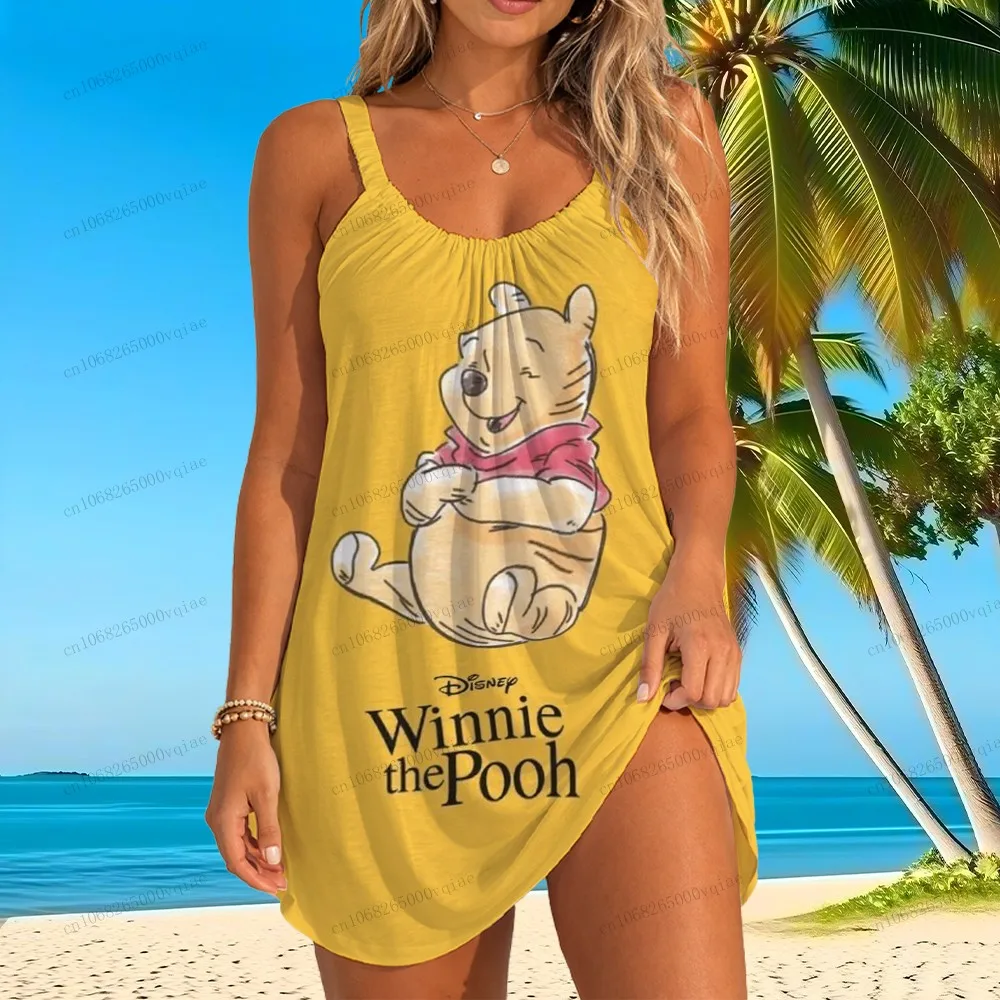 

Женское пляжное платье-слинг Disney Pooh, лето 2026, новые модели 2026, размеры S-3XL, платье в горошек с 3D-принтом, очаровательная пляжная одежда для вечеринок