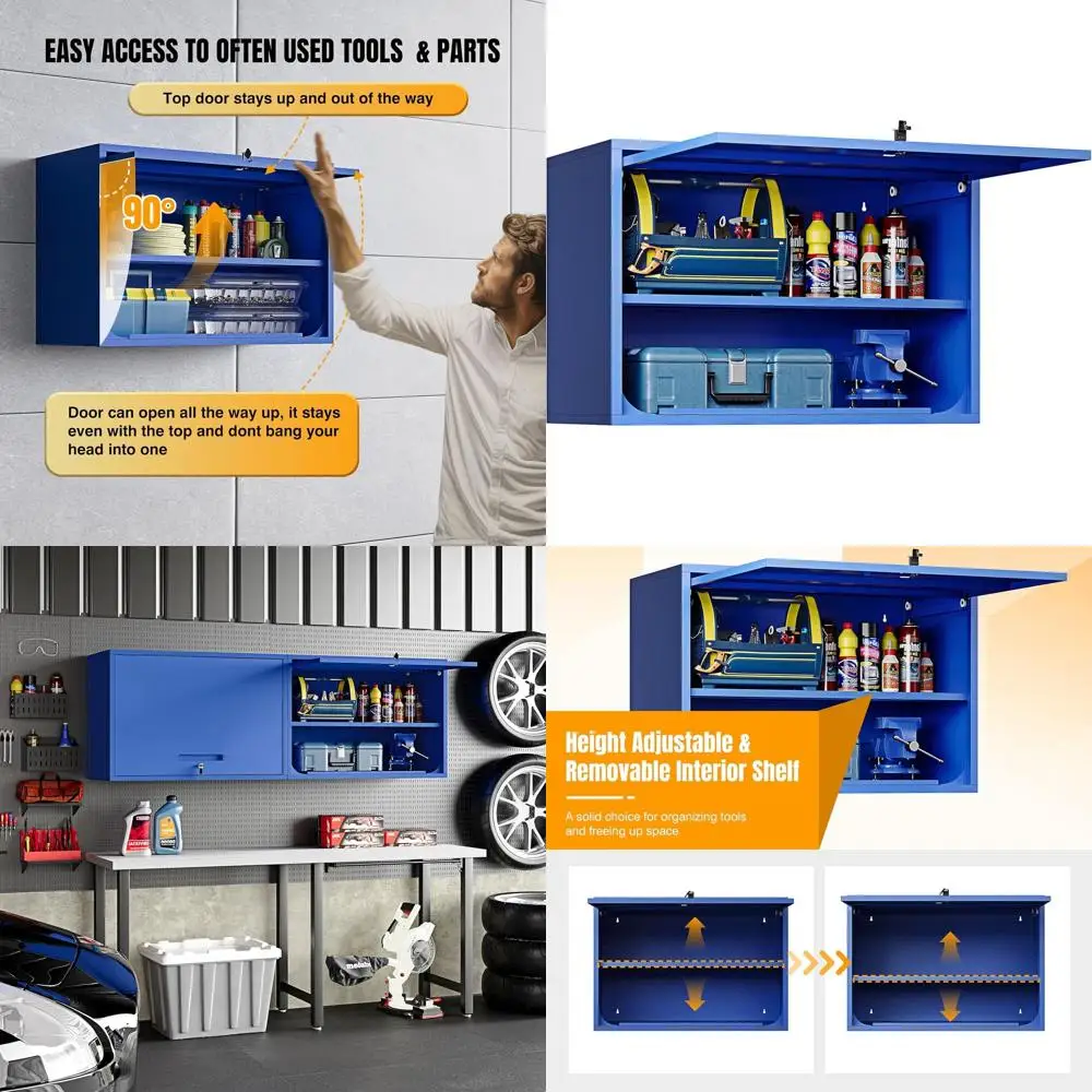 

22 Tall Steel Wall-Mounted Garage Cabinet with Adjustable Shelves for Tool Storage and Small Lockers, Assembly Required