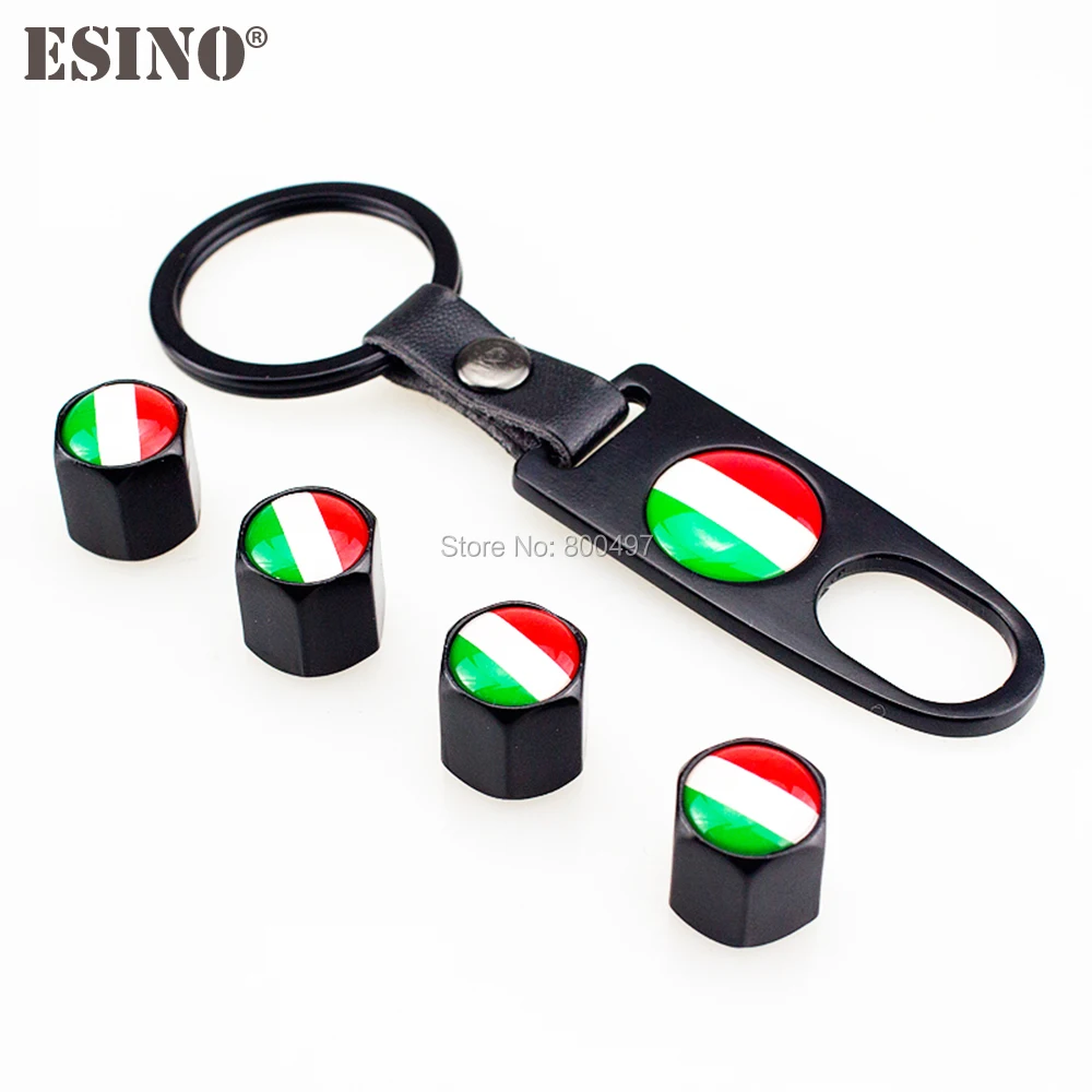 

4 x Car Stainless Steel Zinc Alloy Wheel Tire Valve Stems Caps Italy National Flag l Universal Fit With Mini Wrench Key Chain