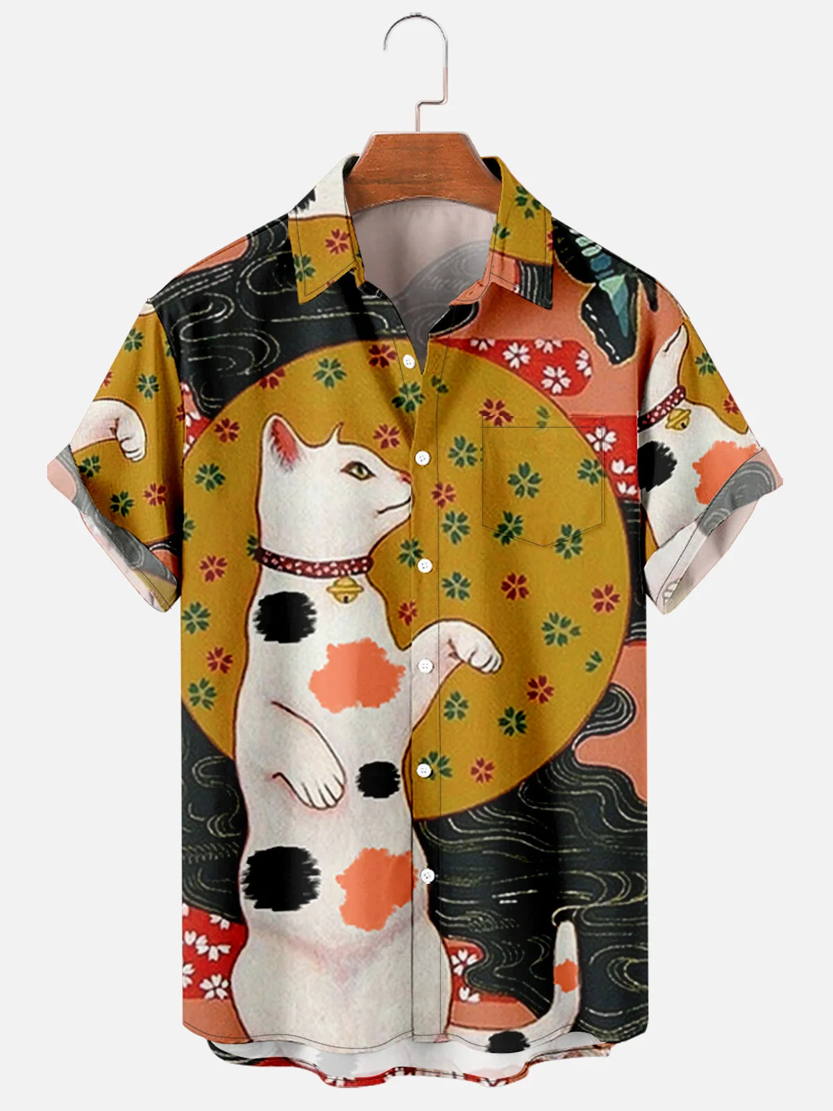 Tendência dos homens casual harajuku estilo retro japonês primavera/verão camisa manga curta design de bolso no