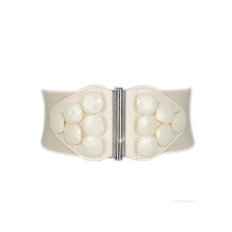 سيدة مطاطا زر حزام الرجعية الأزياء تنوعا الزخرفية واسعة Cummerbunds الأحمر البني البيج الاكريليك الخرز شخصية حزام