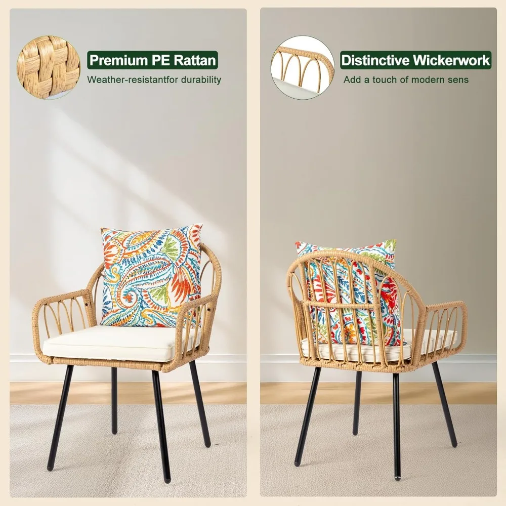 طقم طعام خارجي مكون من 5 قطع: طاولة فناء مستديرة من الخيزران مقاس 35.4 بوصة مع 4 كراسي مقاومة للطقس #6