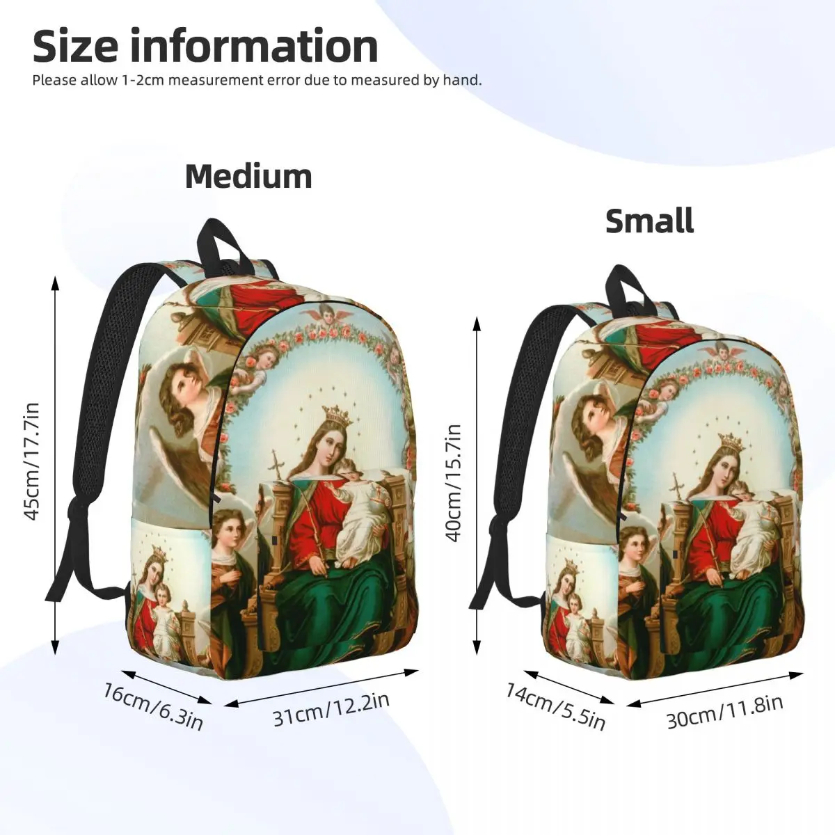 مخصص 3D الطباعة مريم العذراء قماش حقائب الظهر الكاثوليكية المسيحية كلية حقائب السفر المدرسية حقيبة الكتب يناسب كمبيوتر محمول 15 بوصة #4