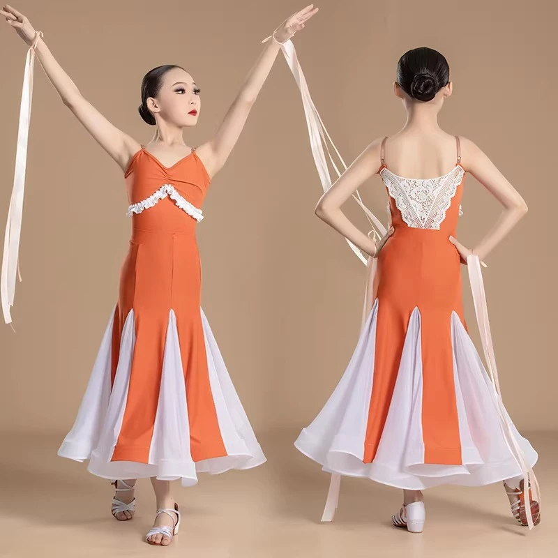 

Children's Dance Skirt Training Performance Dress Waltz Rules Art Exam Competition Dress Big Skirt