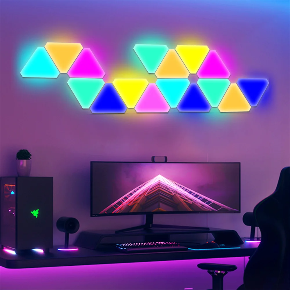 RGB WIFI APP Bluetooth LED Triangle Indoor Atmosphere Wall Lamps For Computer Game Bedroom Decoration LED Quantum Night Light