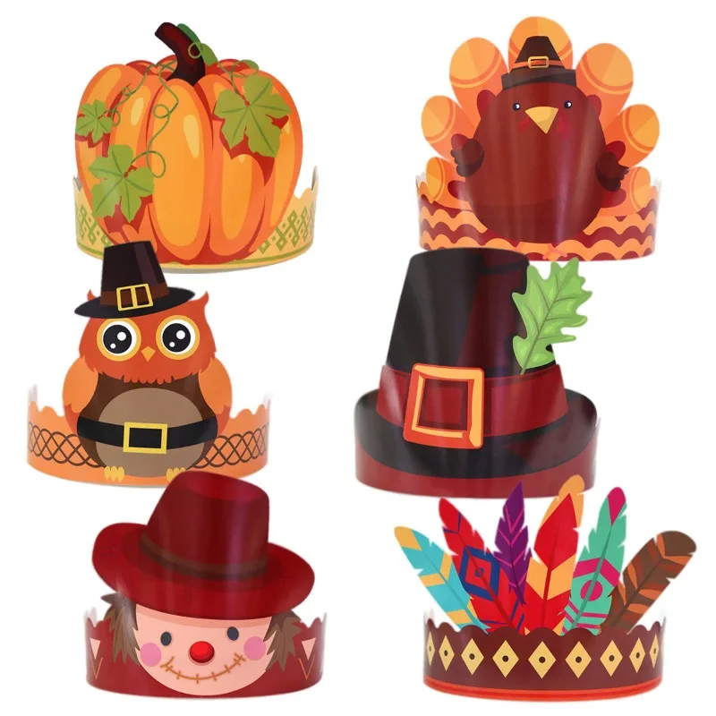 2024 Thanksgiving Harvest Party Decoration Decoration Children\'s Crown Hat Turkey Paper Hat Wholesale