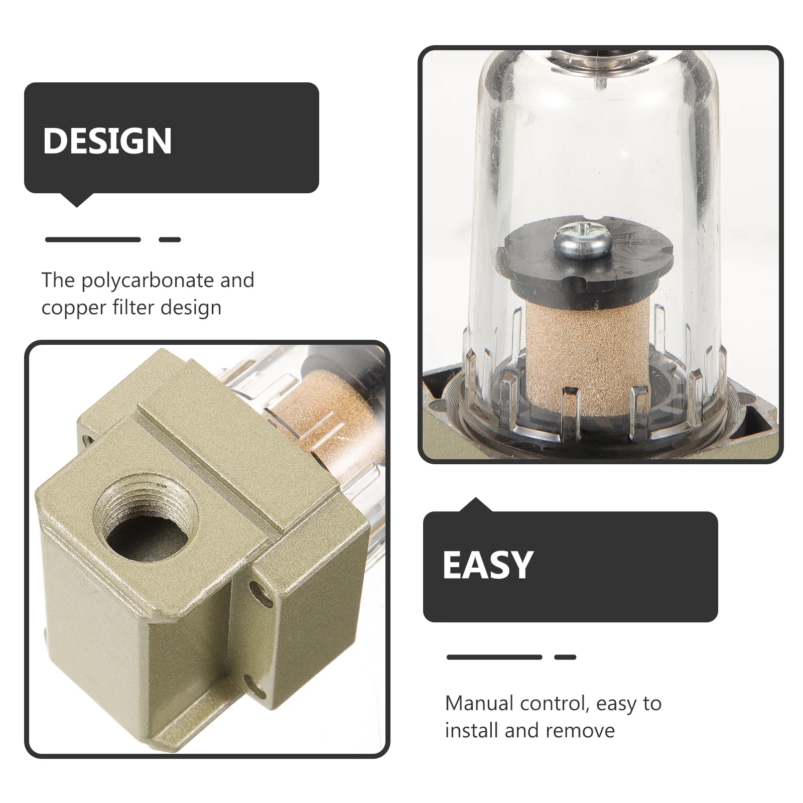 

Air Compressor Water Separator Filter Regulator Polycarbonate Copper Design High Efficiency Long Life Moisture Particle