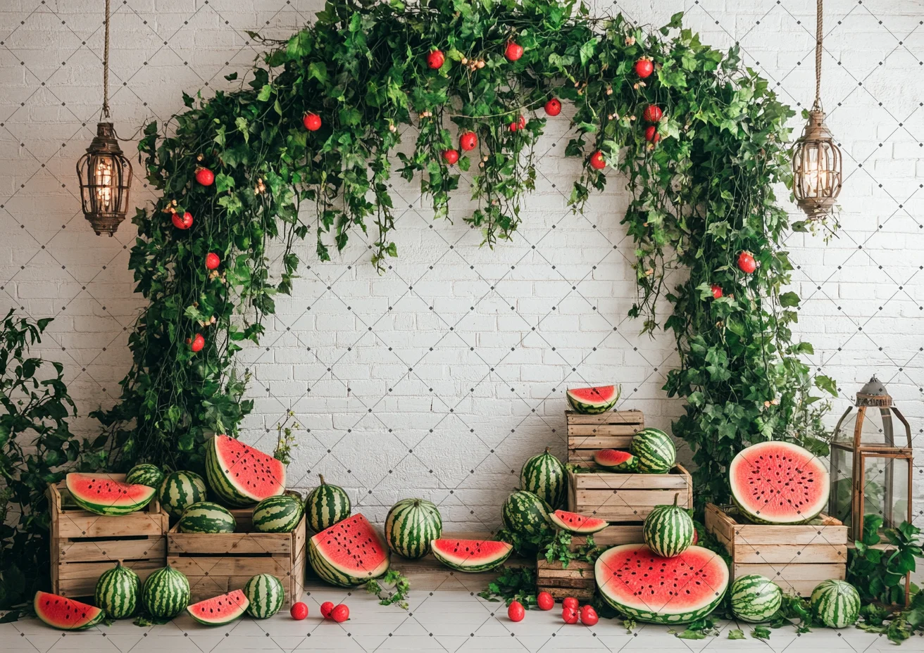 Photography Background farms Wood Wall Summer Watermelon Green Leaves Children 1st Birthday Cake Smash Backdrop Photo Studio