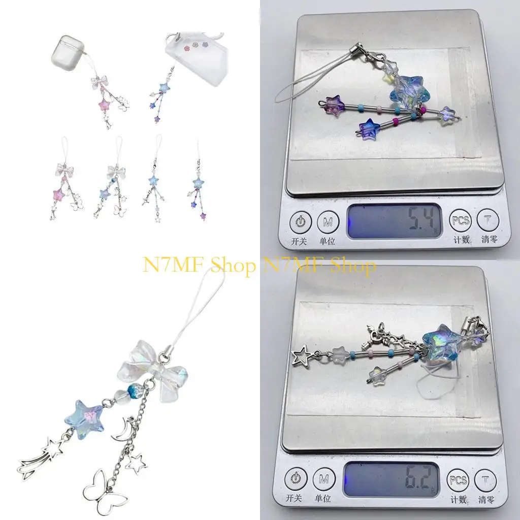 

N7MF модная цепочка для телефона с бантом и звездой, ремешок для телефона, подвеска-бабочка, брелок для телефона, ремешок для на