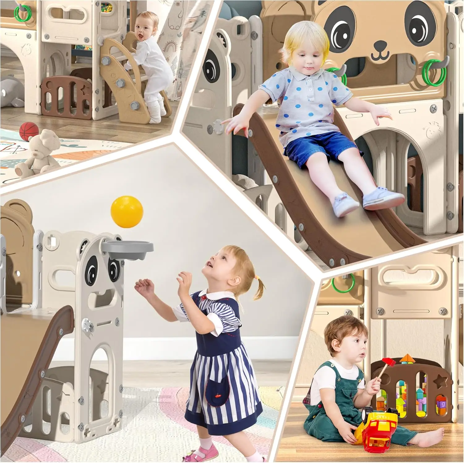 9 in 1 Toddler Slide and Climber Playset Indoor Outdoor Kids Slide with Basketball Hoop,Telescope and Storage Space, Freestandin