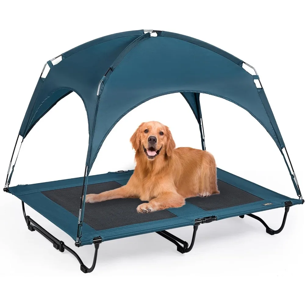 

47 Inch Elevated Cooling Large Dog Bed with Removable Canopy, Raised Dog Beds for Large Dogs with Washable Breathable Mesh