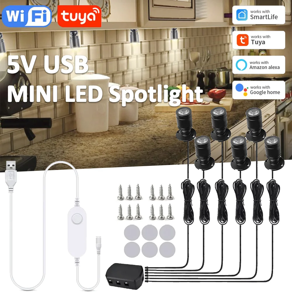 5V USB Tuya WiFi Led Wine Cabinets Mini Light Spotlight Dimmable Lights Model Display Counters Shelf Downlights for Alexa Google