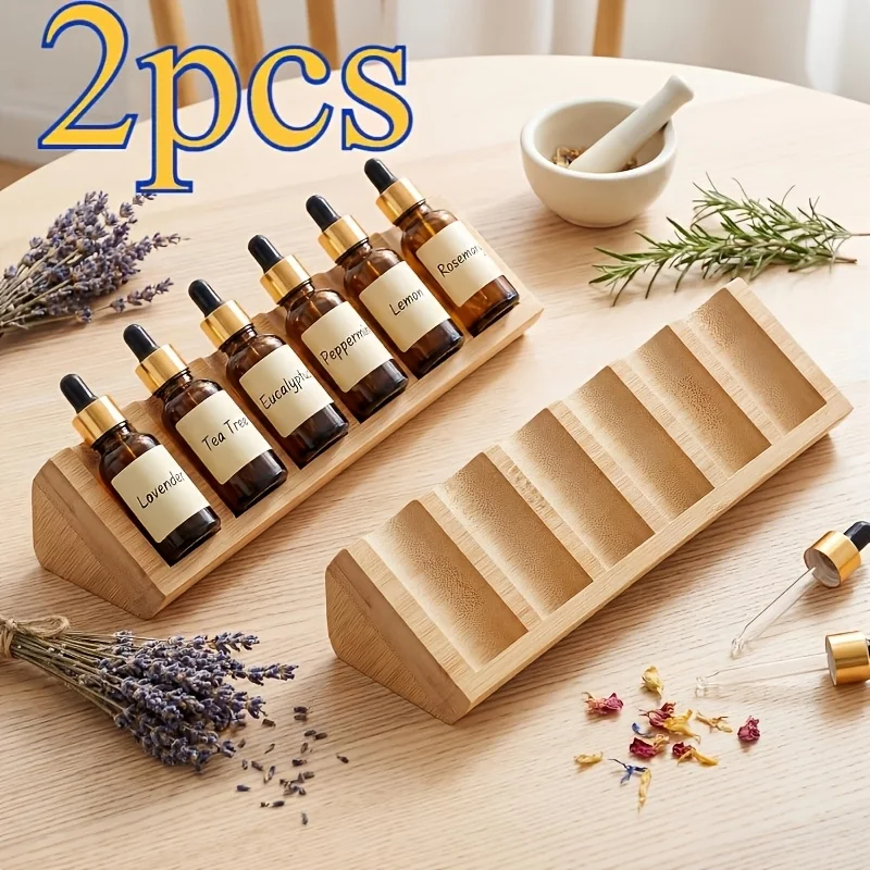 2-Piece Essential Oil and Perfume Display Stand, Durable Wooden, Freestanding Organizer for Desktop and Bathroom Storage,