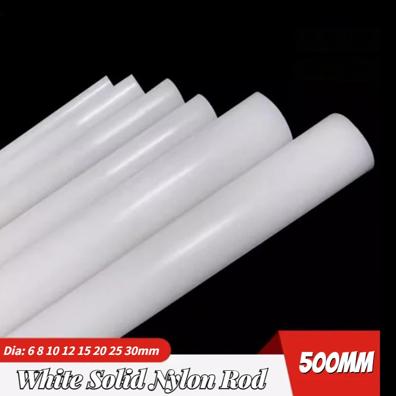 2/4/10Pcs White Nylon Rod Plastic Rod Round Rod Tough Rod Solid 6mm-30mm Processing Length 500mm