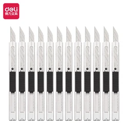 Deli Stainless Steel Retractable Utility Knife with 9mm Snap off Blades - Home Cutting Tool Box Cutter for Hobby Use