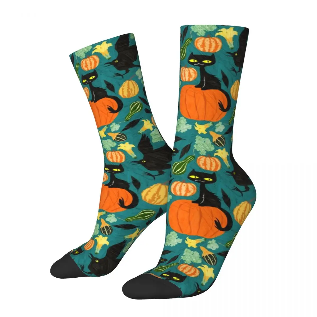 Horror Halloween Stockings Pumpkin Crows And Cats Printed Gothic Socks Autumn Non Slip Socks Women Men Outdoor Medium Soft Socks