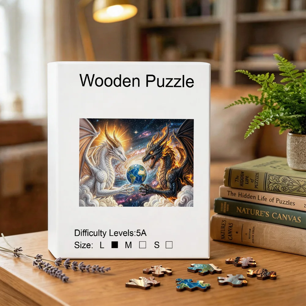 

Премиальный деревянный пазл, дизайн «Инь-Ян: Огонь, Лед, Дракон, Галактика», нестандартные детали в форме животных, сложность 5А, для всей семьи