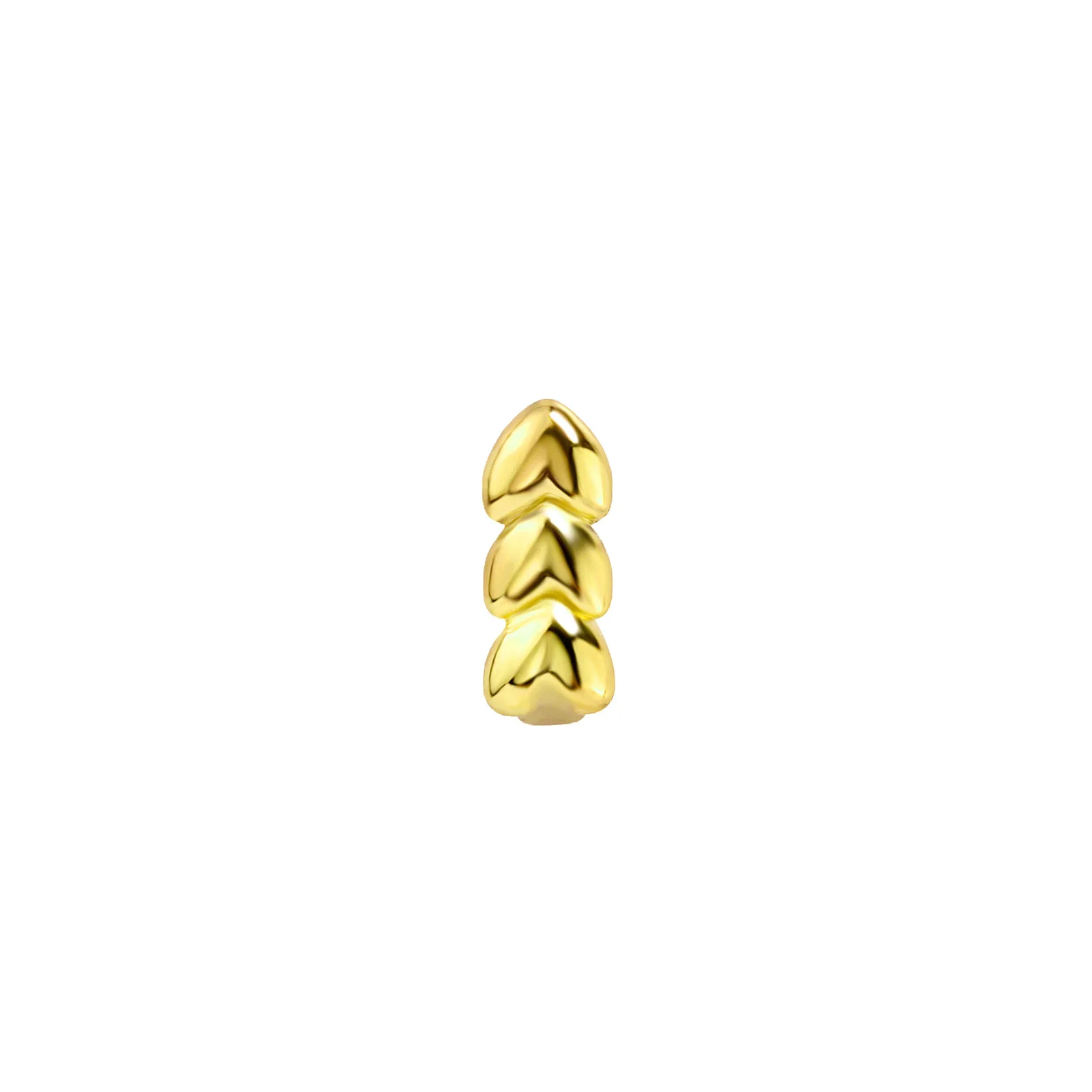 3 Tooth Grillz Vertical Heart Plain Gold Silver Hip Hop Rapper Teeth Grills Streetwear Party Wholesale Jewelry for Women Men