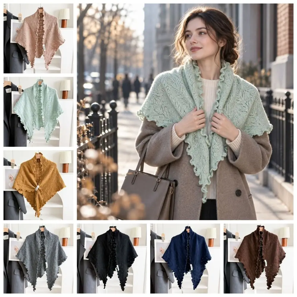 Fashion Solid Color Women Scarf Wool Blend Knitted Fabric Triangle Scarf Soft Wool Bandana Street Wear
