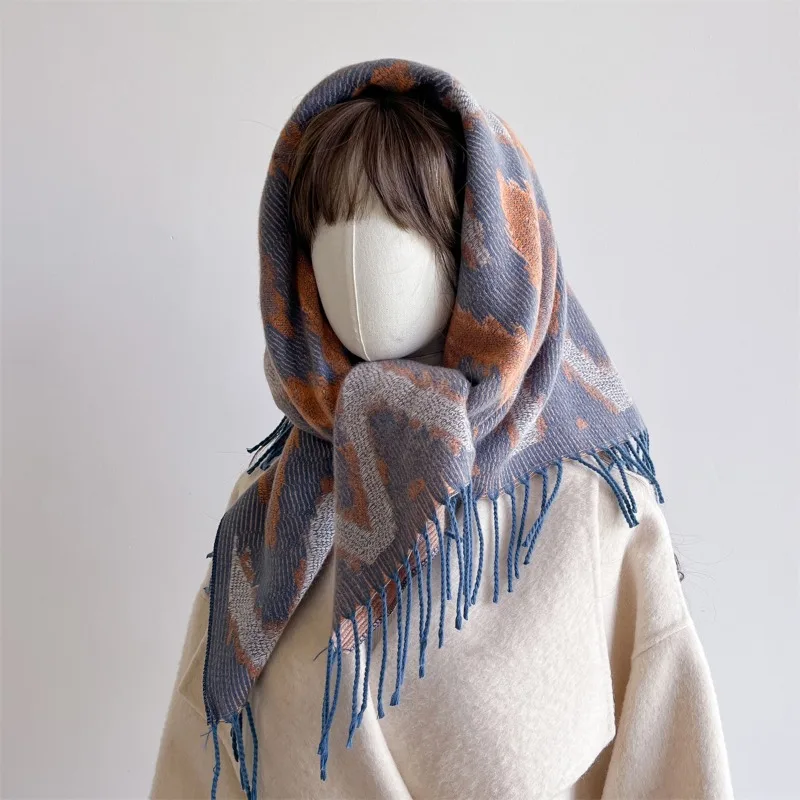 

Новый женский шарф в этническом стиле из искусственного кашемира, осенне-зимняя высококачественная шаль, двусторонняя теплая накидка на шею.