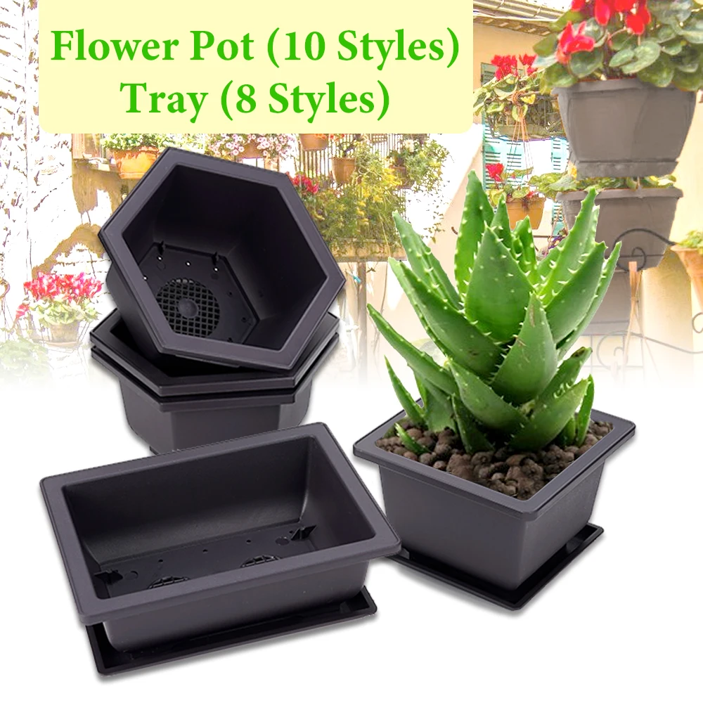 Imitation Purple Sand Plant Pot Succulent Flower Retro Pot Balcony Square/Rectangular/Hexagon Pot Tray Bonsai Bowl Garden Decor