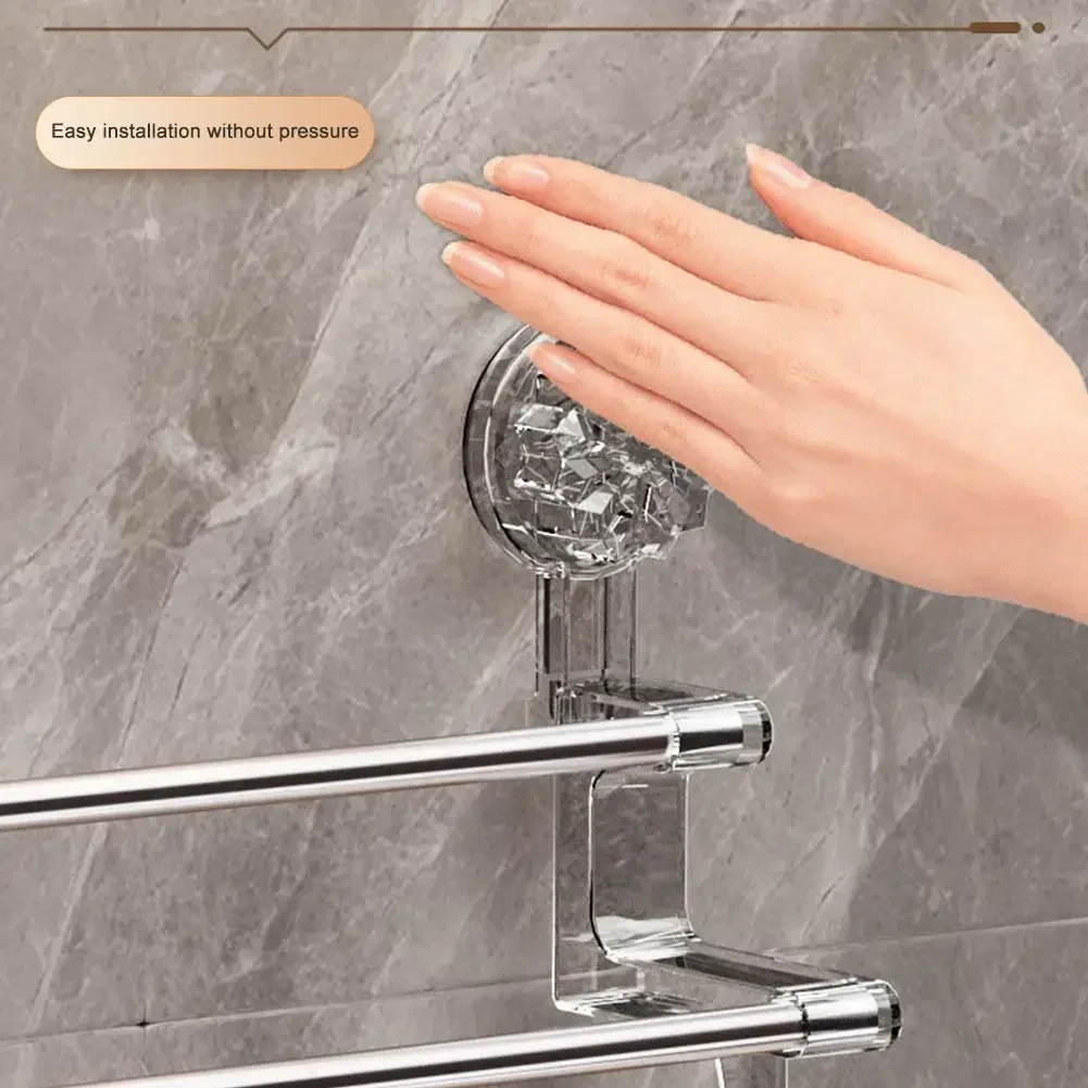 Dual-layer Suction Cup Towel Rack Stainless Steel Bath Towel Holder Shower Door  Rack Transparent Bath  Storage Rack