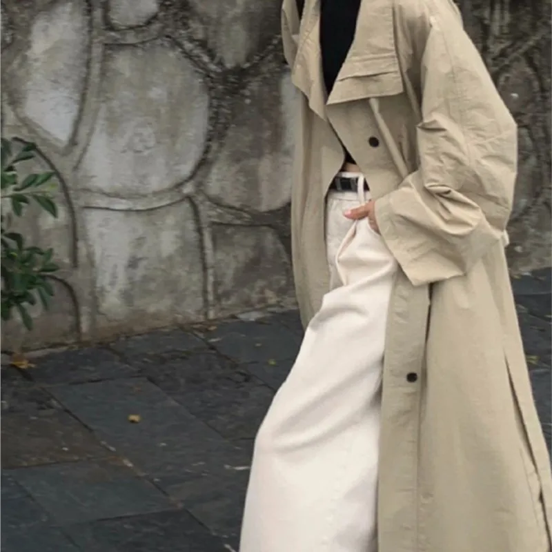 

Новый женский длинный плащ цвета хаки с напуском