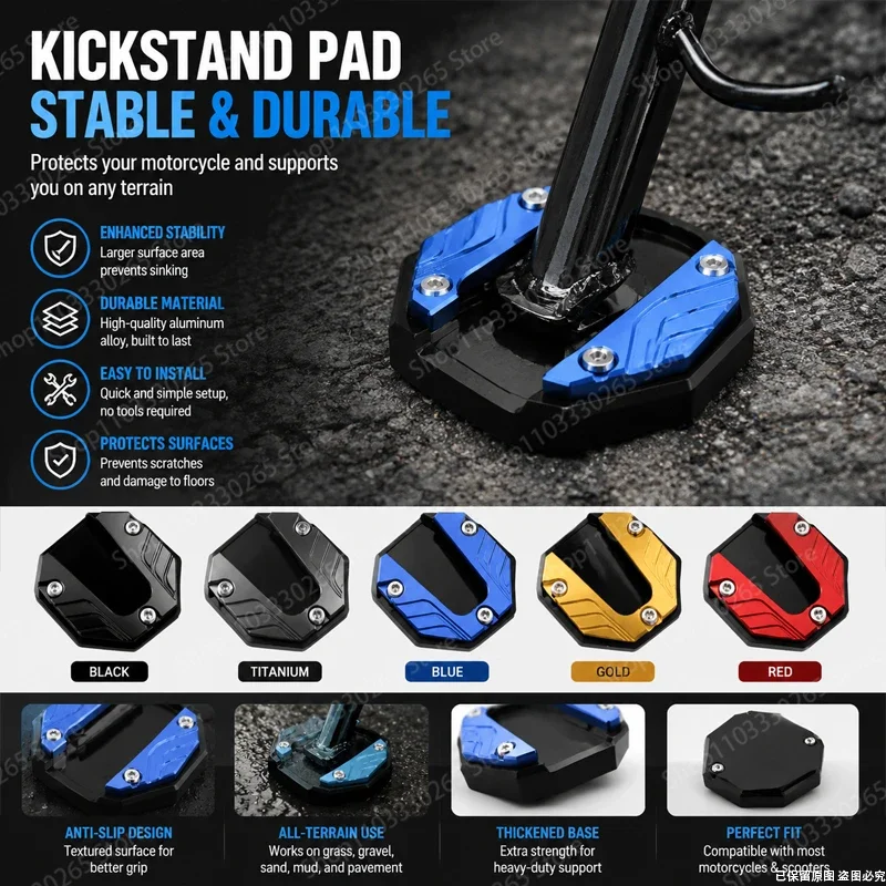 Universal Motorcycle Kickstand Pad, Aluminum Alloy Side Stand Support Plate to Prevent Sinking & Scratches