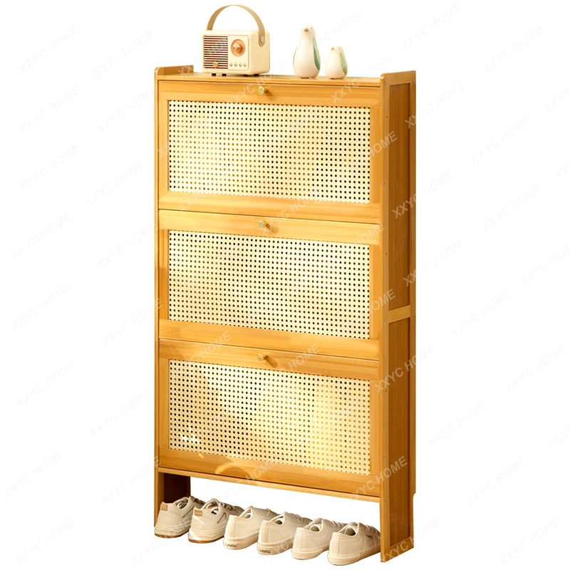 

Japanese Imitation Rattan Woven Ultra Thin Shoe Cabinet Organizers Large Capacity Bamboo Hallway Sapateira Home Furniture WK50SC