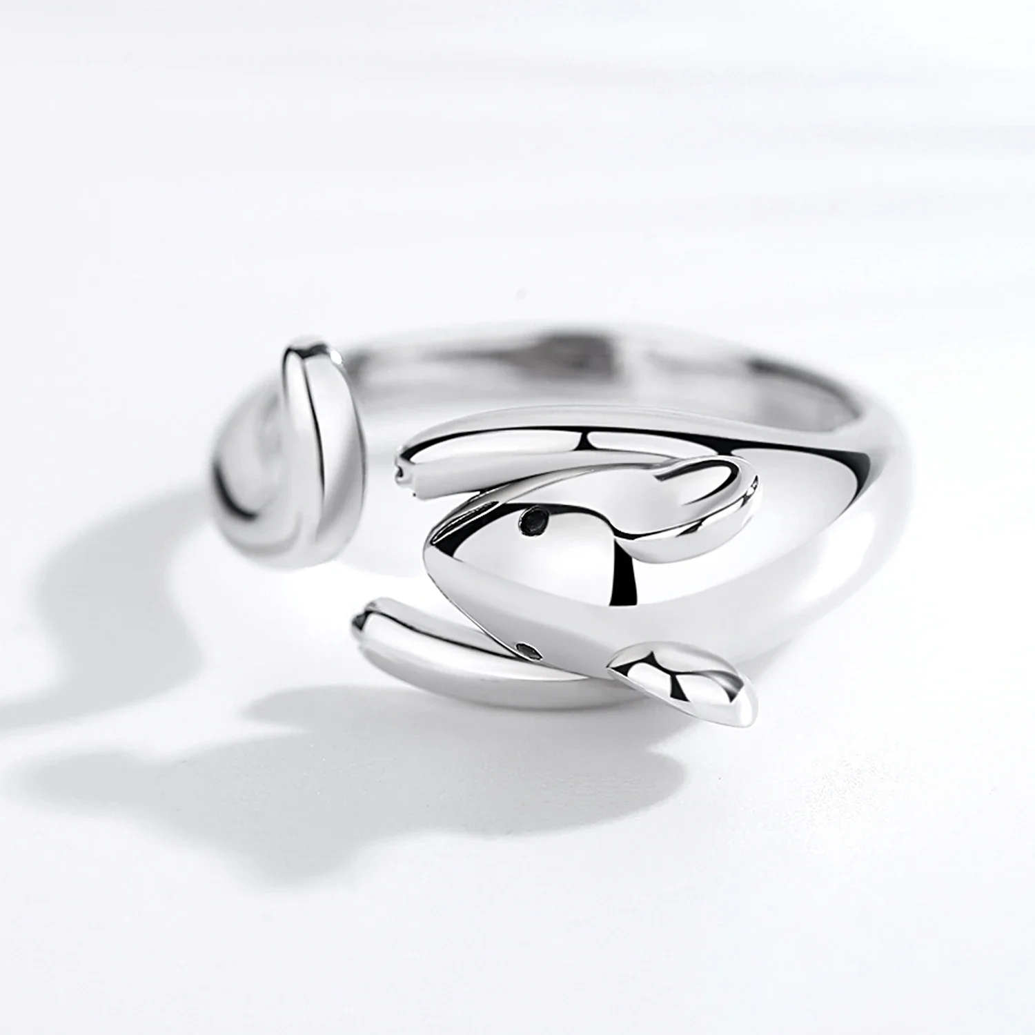 Kaletine 925 Sterling Silver Rings for Women Naughty Cut Mouse Finger Cute Long Tail Black CZ Eye DIY Jewelry Christmas Gifts