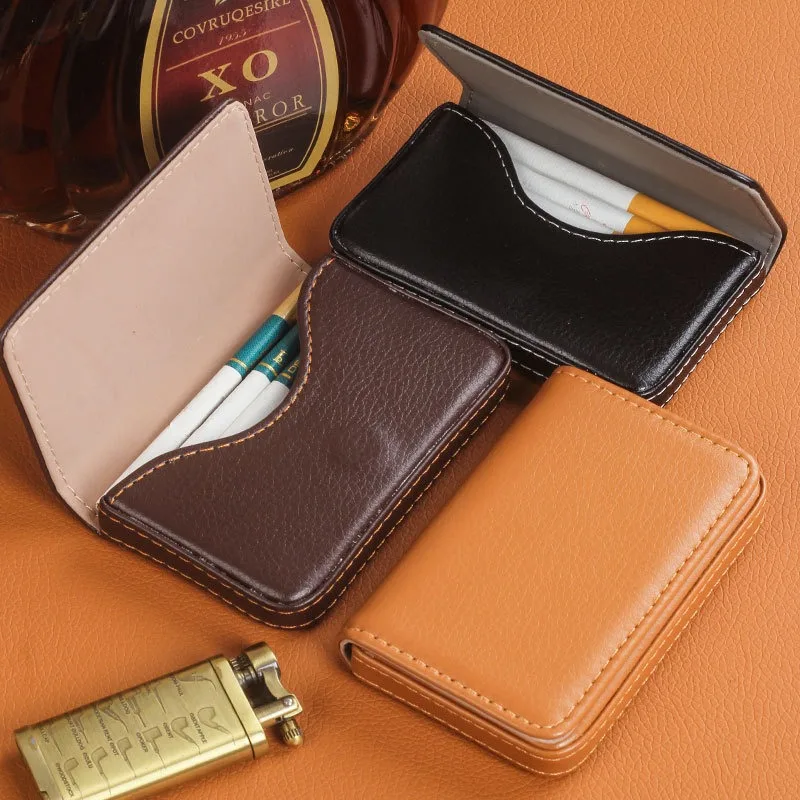 Portable For 8mm Cigarette case PU leather Business card holder style magnetic attraction Cigarette Box Men Smoking Accessories view 5