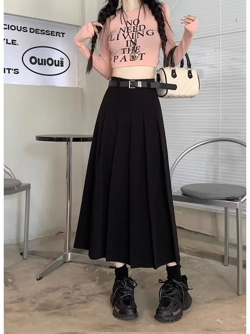 Suit Pleated Skirt for Women with High Waist Slimming Effect Mid Length A-line Skirt That Covers the Hips and Covers the Hips