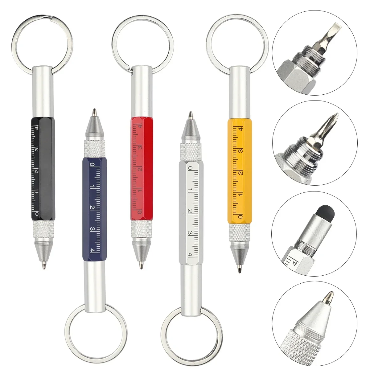 6 في 1 قلم حبر جاف متعدد الوظائف أقلام ستايلس محمولة سبيكة مع مفك براغي أداة شاشة تعمل باللمس أقلام قياس سلسلة المفاتيح