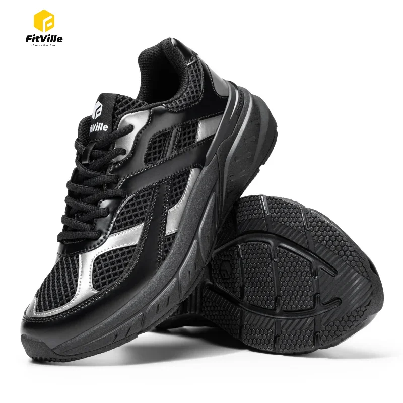 FitVille Extra Wide Walking Shoes For Men Wide Width Retro Sneakers Non Slip Cross Trainers With Arch Support For Flat Feet