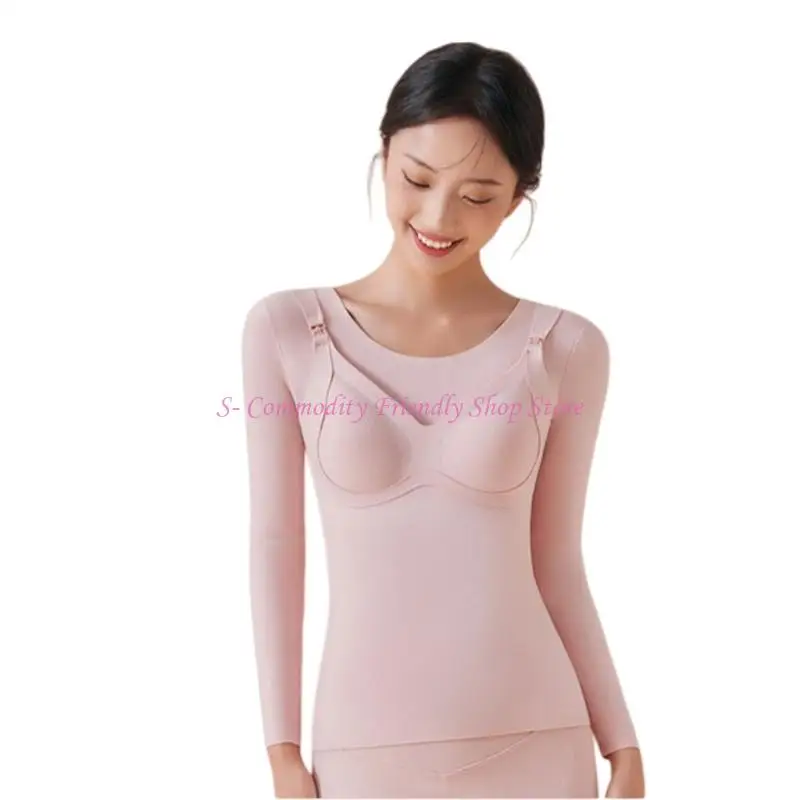85AE Winter Maternity Base Layers Elastic Tummy Panel Nursing Clothes for New Mother