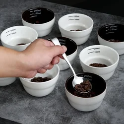 200ml Ceramic Coffee Cup Thickened Measuring Bowl Heat resistant U Cupping Cup with Spoon Espresso Measuring Cup with Scale